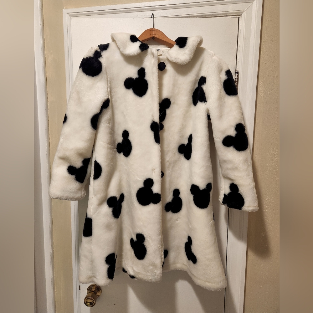 Vintage Authentic Disney Catalog Minnie Mouse Ears Print White Faux Fur Coat
